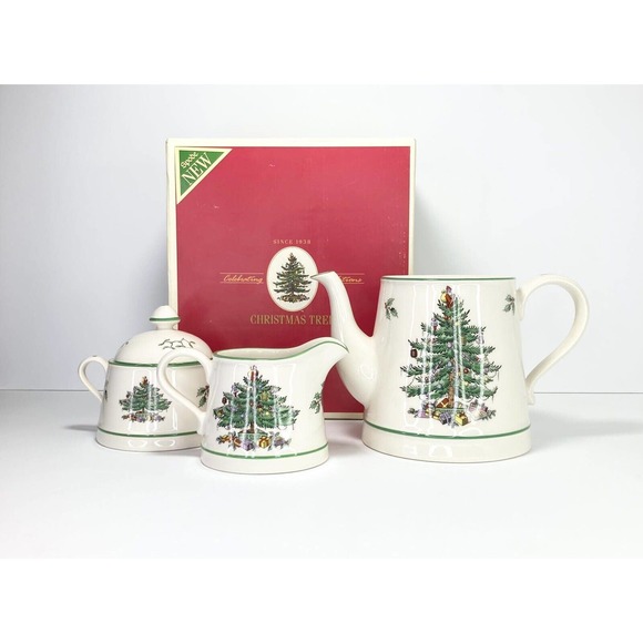 Spode Other - Spode CHRISTMAS TREE, 3-Piece Ceramic Tea Set, England S3224